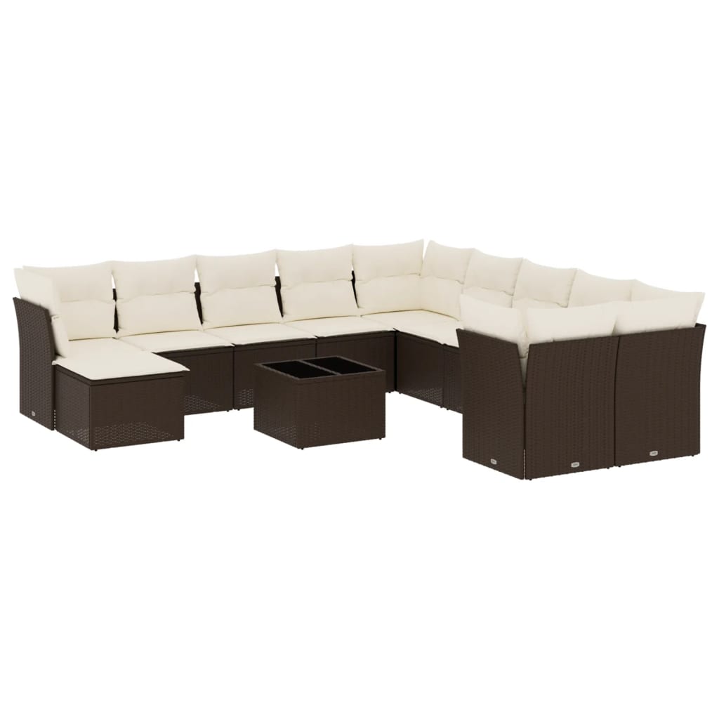 12-tlg. Garten-Sofagarnitur mit Kissen Braun Poly Rattan