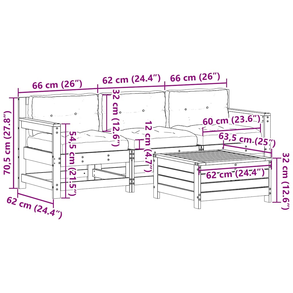 4-tlg. Garten-Lounge-Set mit Kissen Weiß Massivholz Kiefer