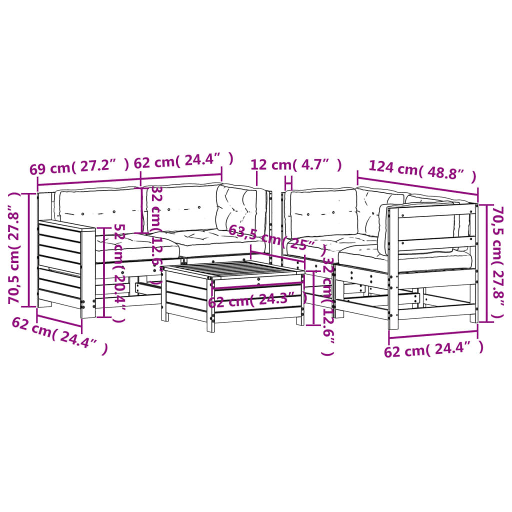 5-tlg. Garten-Lounge-Set mit Kissen Imprägniertes Kiefernholz