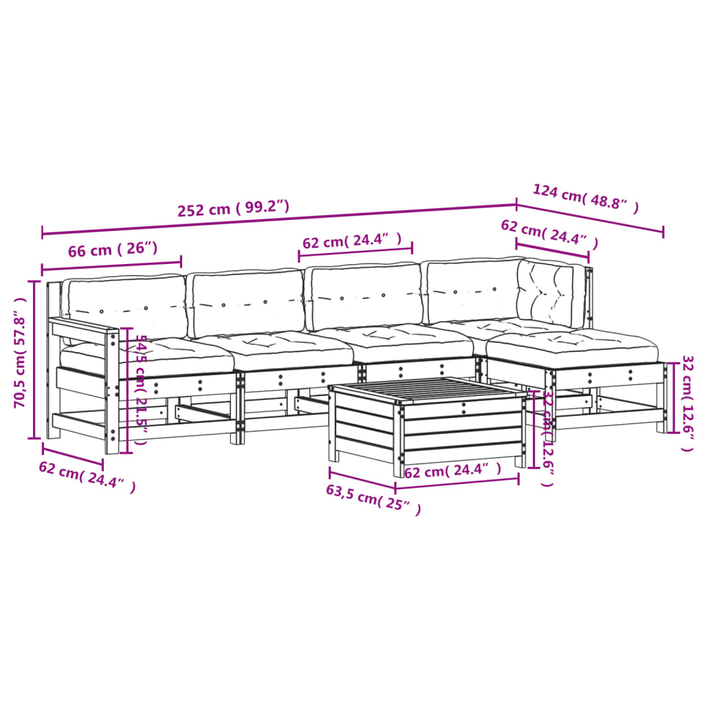 6-tlg. Garten-Lounge-Set mit Kissen Imprägniertes Kiefernholz