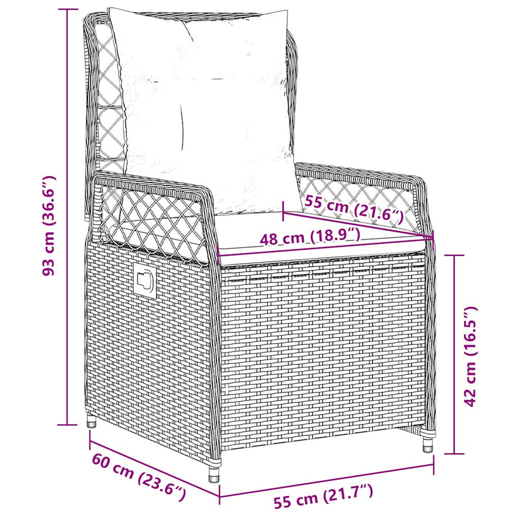 Liegende Gartenstühle 2 Stk. Grau Poly Rattan
