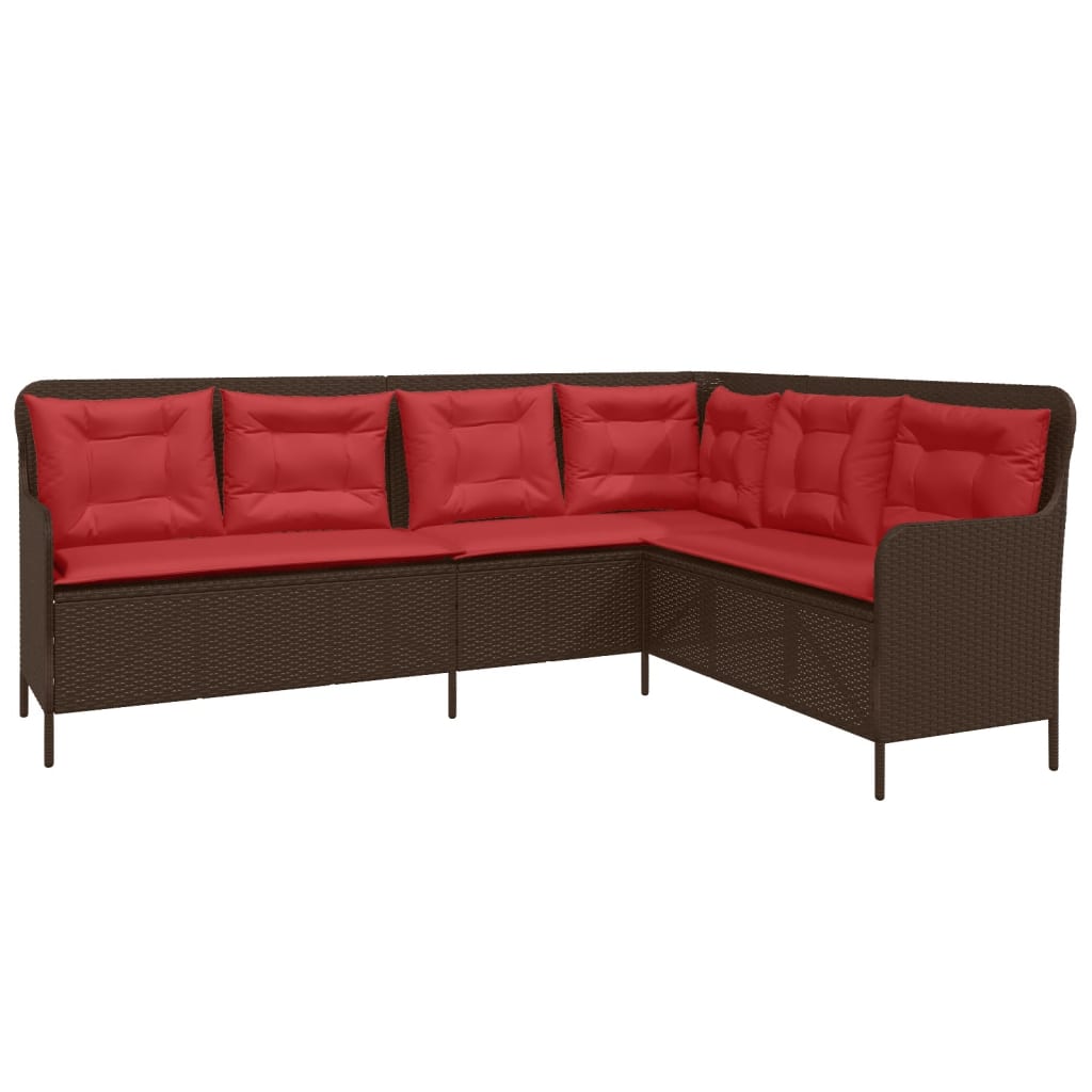 Gartensofa mit Kissen L-förmig Braun Polyrattan