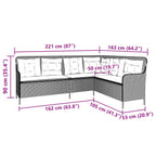 Gartensofa mit Kissen L-förmig Braun Polyrattan