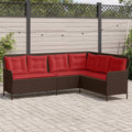 Gartensofa mit Kissen L-förmig Braun Polyrattan