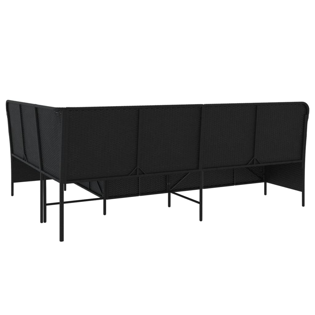 Gartensofa mit Kissen L-förmig Schwarz Polyrattan