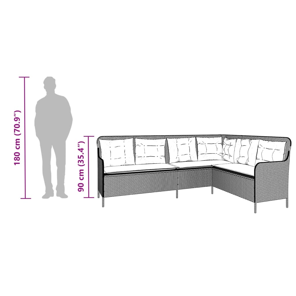 Gartensofa mit Kissen L-förmig Schwarz Polyrattan
