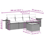 5-teiliges Gartensofa-Set mit Kissen, schwarzes Polyrattan