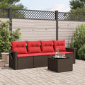 5-teiliges Gartensofa-Set mit Kissen, braun, Polyrattan