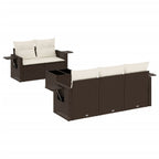 6-tlg. Garten-Sofagarnitur mit Kissen Braun Poly Rattan