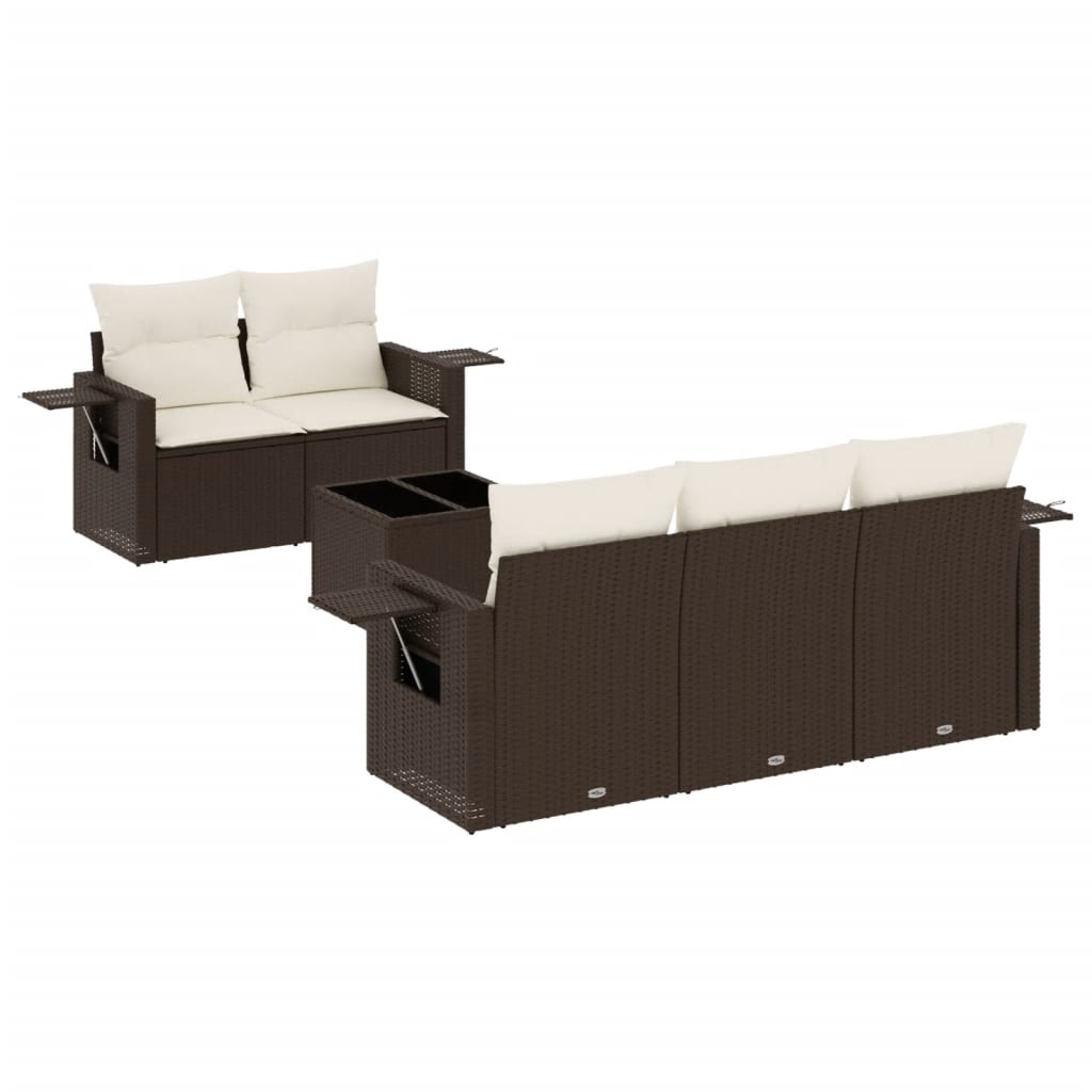6-tlg. Garten-Sofagarnitur mit Kissen Braun Poly Rattan