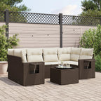 7-tlg. Garten-Sofagarnitur mit Kissen Braun Poly Rattan