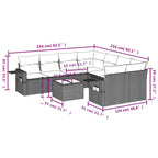 9-tlg. Garten-Sofagarnitur mit Kissen Schwarz Poly Rattan