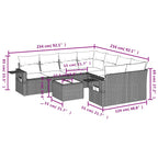 9-teiliges Gartensofa-Set mit Kissen, schwarzes Polyrattan