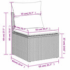 9-teiliges Gartensofa-Set mit Kissen, schwarzes Polyrattan