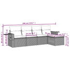 5-tlg. Garten-Sofagarnitur mit Kissen Hellgrau Poly Rattan