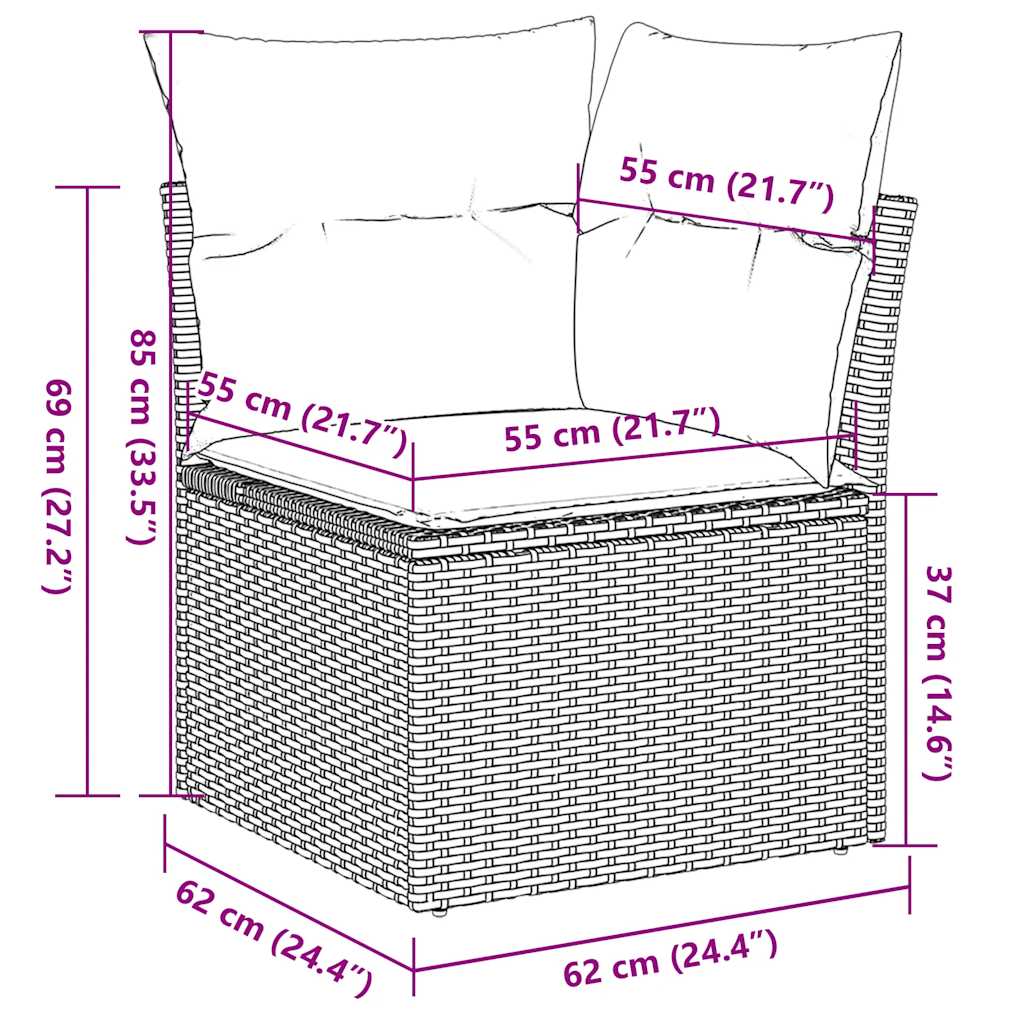 5-tlg. Garten-Sofagarnitur mit Kissen Braun Poly Rattan