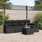 6-tlg. Garten-Sofagarnitur mit Kissen Schwarz Poly Rattan