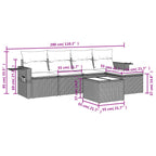 6-teiliges Gartensofa-Set mit Kissen, schwarzes Polyrattan
