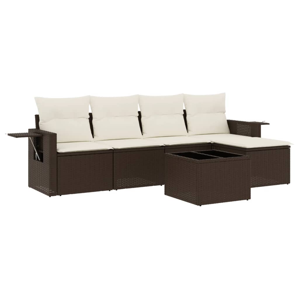 6-tlg. Garten-Sofagarnitur mit Kissen Braun Poly Rattan