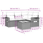 5-teiliges Gartensofa-Set mit Kissen, grau, Polyrattan