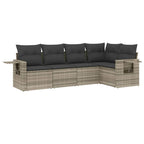 5-tlg. Garten-Sofagarnitur mit Kissen Hellgrau Poly Rattan