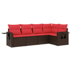 5-teiliges Gartensofa-Set mit Kissen, braun, Polyrattan