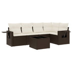 6-tlg. Garten-Sofagarnitur mit Kissen Braun Poly Rattan