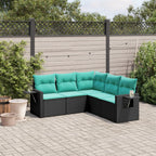 5-teiliges Gartensofa-Set mit Kissen, schwarzes Polyrattan