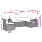 5-teiliges Gartensofa-Set mit Kissen, grau, Polyrattan