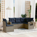 5-teiliges Gartensofa-Set mit Kissen, grau, Polyrattan
