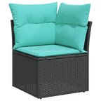 6-teiliges Gartensofa-Set mit Kissen, schwarzes Polyrattan