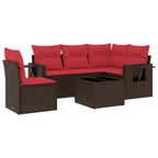 6-teiliges Gartensofa-Set mit Kissen, braun, Polyrattan