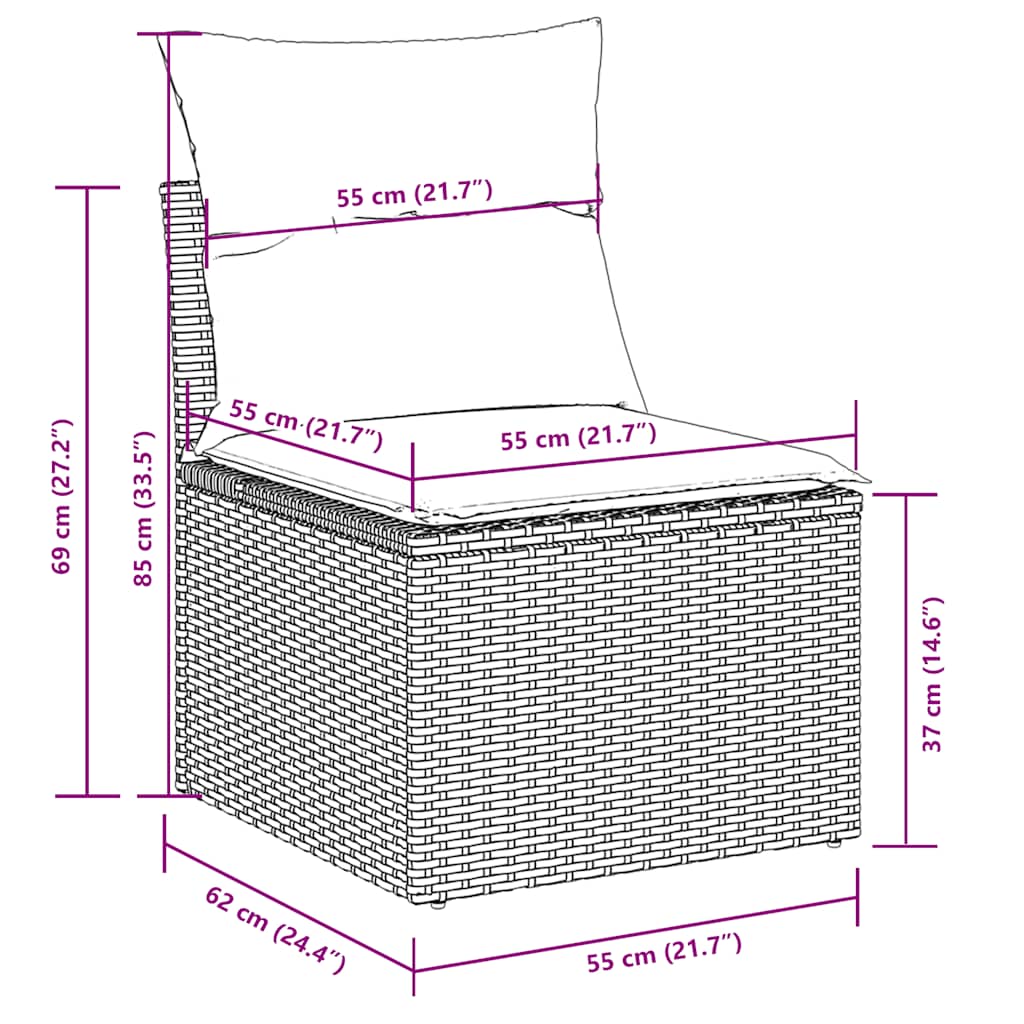 7-tlg. Garten-Sofagarnitur mit Kissen Hellgrau Poly Rattan