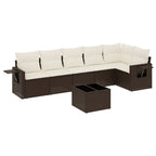 7-tlg. Garten-Sofagarnitur mit Kissen Braun Poly Rattan