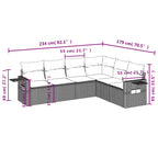 6-teiliges Gartensofa-Set mit Kissen, braun, Polyrattan