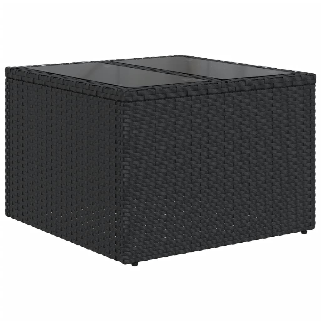 7-teiliges Gartensofa-Set mit Kissen, schwarzes Polyrattan