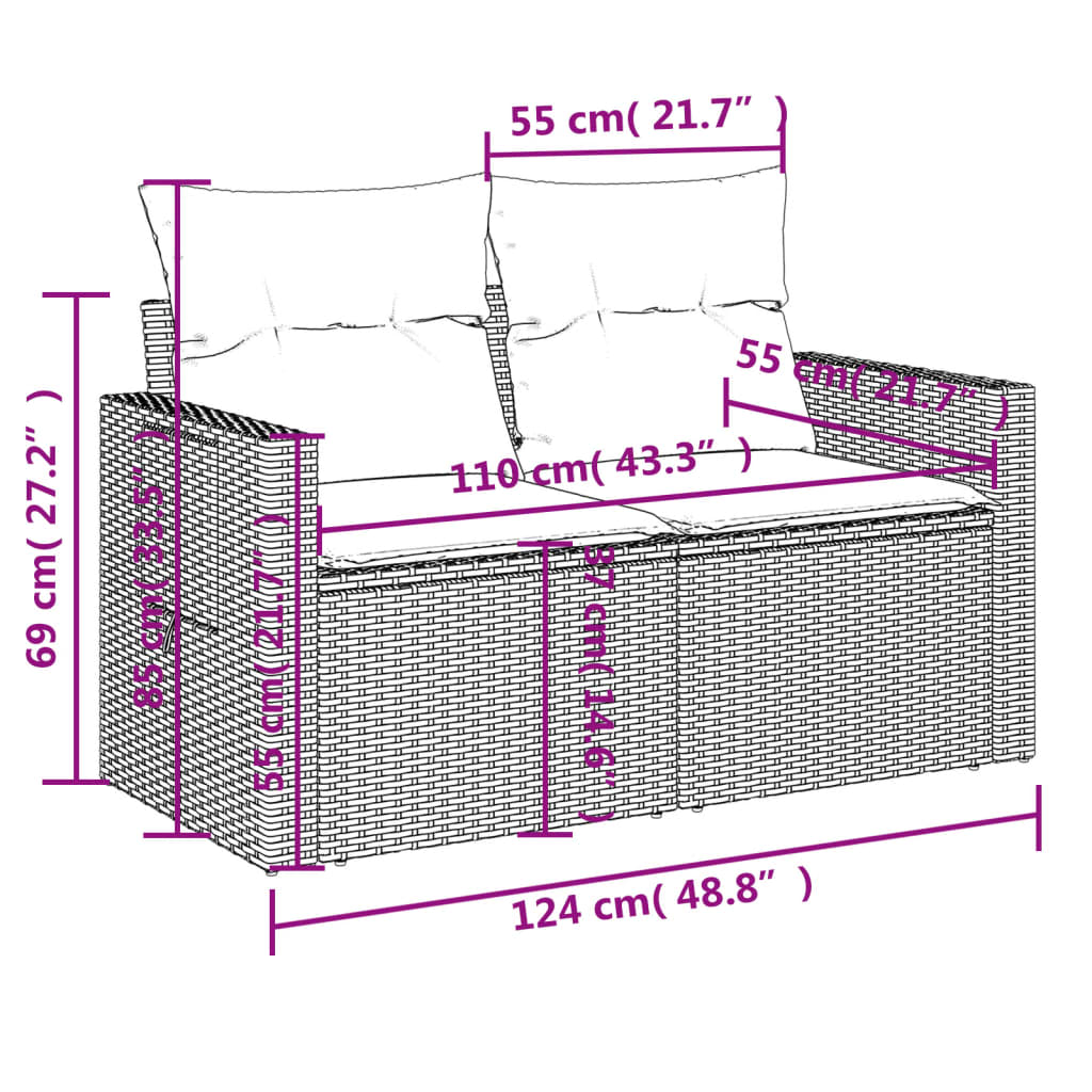 9-teiliges Gartensofa-Set mit Kissen, braun, Polyrattan