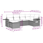 6-teiliges Gartensofa-Set mit Kissen, schwarzes Polyrattan