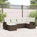 6-tlg. Garten-Sofagarnitur mit Kissen Braun Poly Rattan