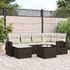 7-tlg. Garten-Sofagarnitur mit Kissen Braun Poly Rattan