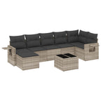 8-tlg. Garten-Sofagarnitur mit Kissen Hellgrau Poly Rattan
