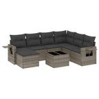8-tlg. Garten-Sofagarnitur mit Kissen Grau Poly Rattan