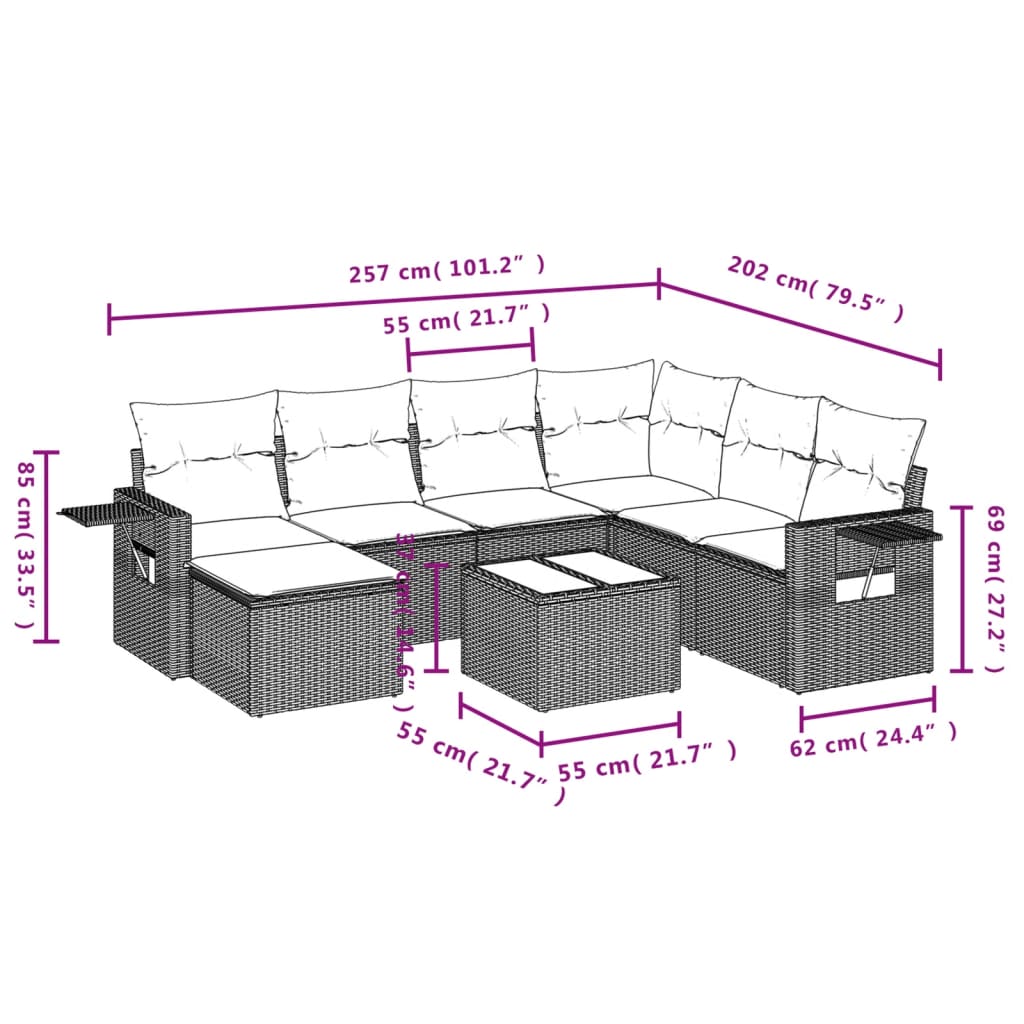 8-tlg. Garten-Sofagarnitur mit Kissen Braun Poly Rattan