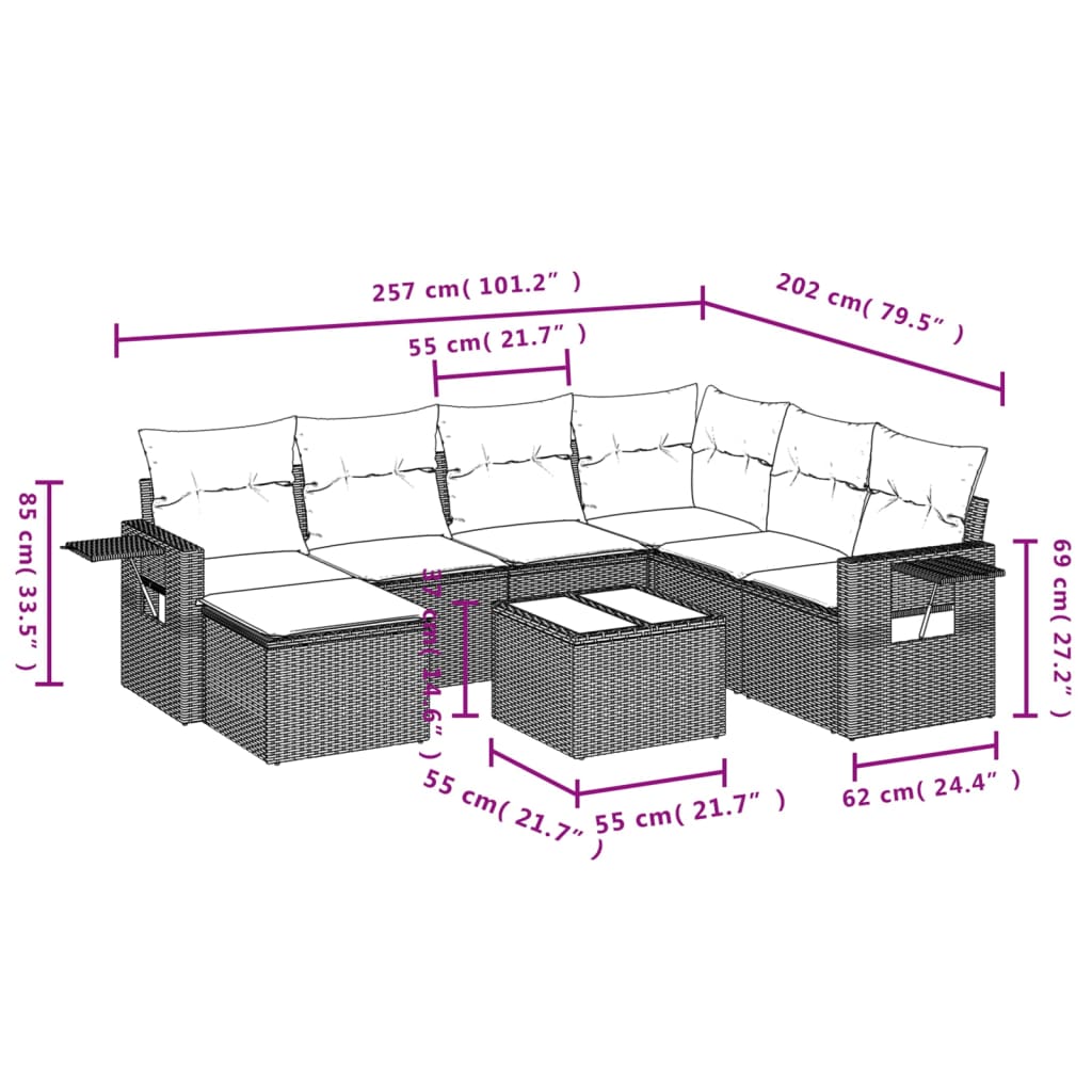 8-teiliges Gartensofa-Set mit Kissen, braun, Polyrattan