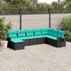 8-teiliges Gartensofa-Set mit Kissen, schwarzes Polyrattan