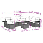 9-teiliges Gartensofa-Set mit Kissen, grau, Polyrattan