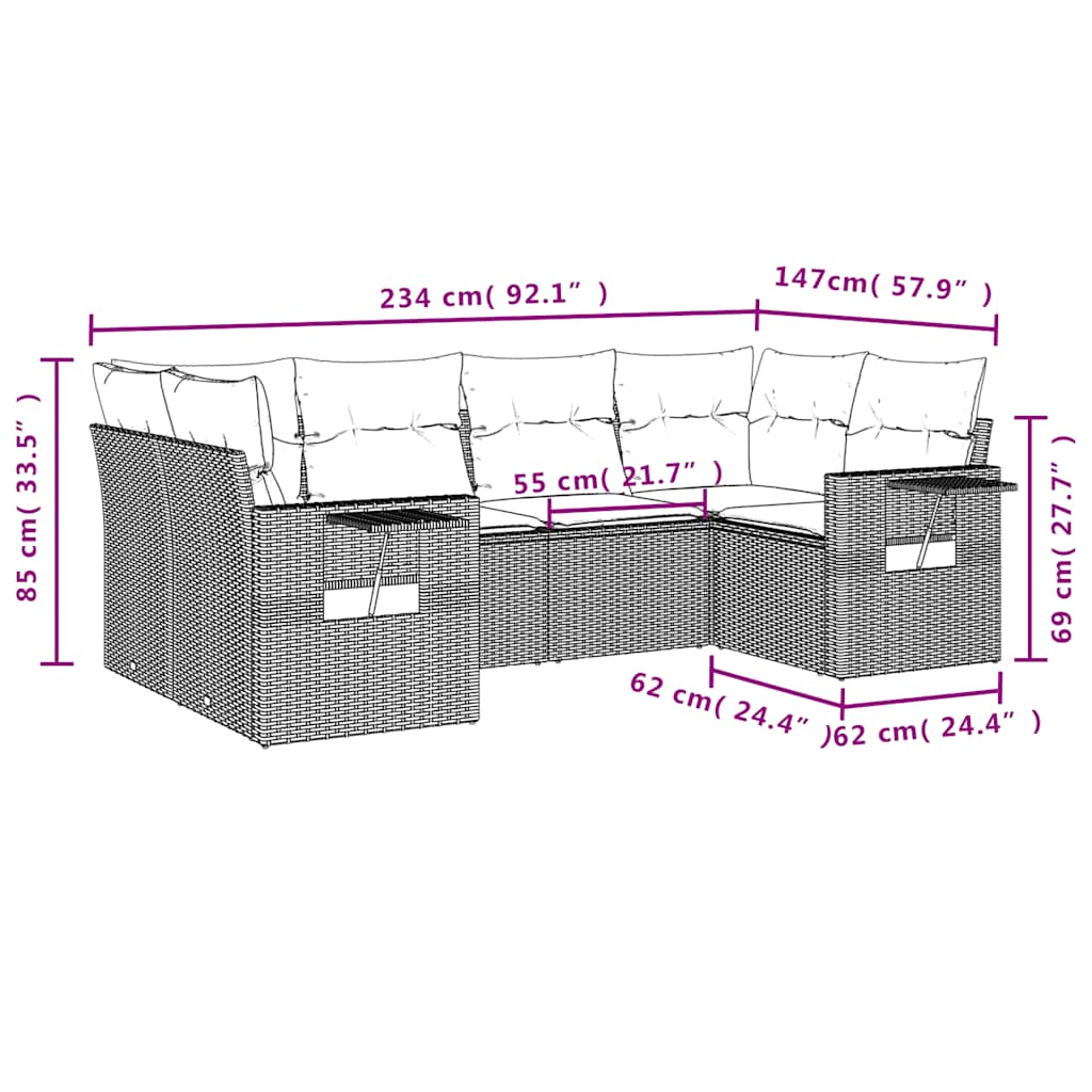 6-tlg. Garten-Sofagarnitur mit Kissen Schwarz Poly Rattan