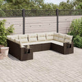 9-tlg. Garten-Sofagarnitur mit Kissen Braun Poly Rattan