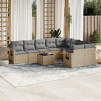 10-tlg. Garten-Sofagarnitur mit Kissen Beige Poly Rattan