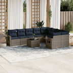 10-teiliges Gartensofa-Set mit Kissen, grau, Polyrattan
